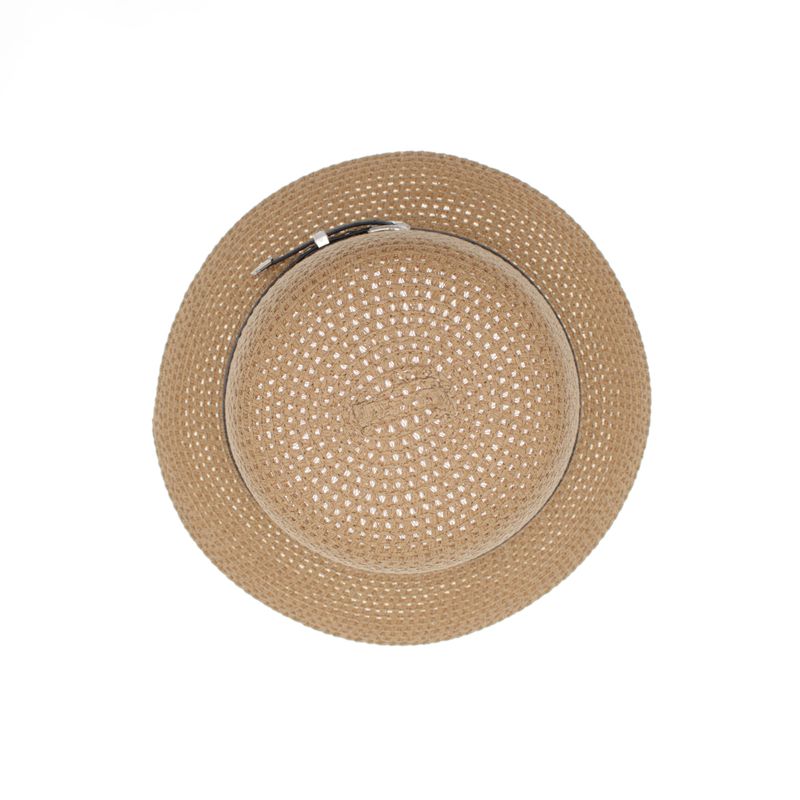 Fashion, accesorii si bijuterii - Femei - Accesorii femei - Caciuli si palarii femei - Palarie de soare dama, marime universala, 95% hartie 5% poliester, bor mic, cu accesoriu decorativ, Maro - PAL1864 - Infinity.ro