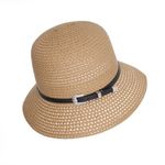 Fashion, accesorii si bijuterii - Femei - Accesorii femei - Caciuli si palarii femei - Palarie de soare dama, marime universala, 95% hartie 5% poliester, bor mic, cu accesoriu decorativ, Maro - PAL1864 - Infinity.ro