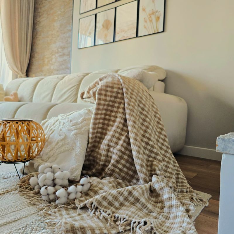 Casa si Gradina - Textile si covoare - Pături și cuverturi - Cuverturi - Patura Kotonia Home - Sarra pentru pat dublu, dimensiunea 180x230 cm, caramel cu ciucuri - Infinity.ro