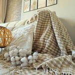 Casa si Gradina - Textile si covoare - Pături și cuverturi - Cuverturi - Patura Kotonia Home - Sarra pentru pat dublu, dimensiunea 180x230 cm, caramel cu ciucuri - Infinity.ro