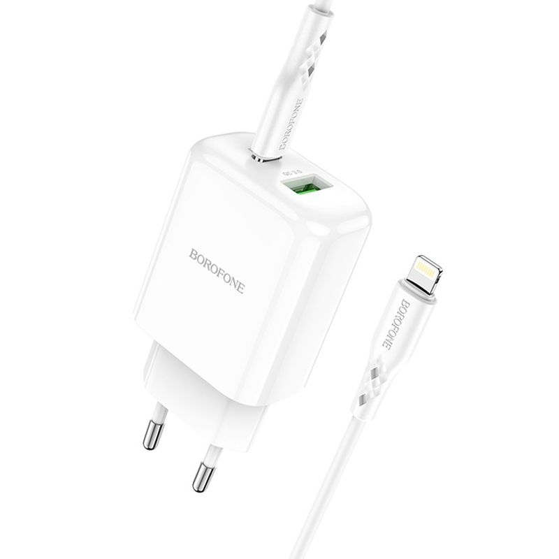 Laptop, Telefoane si Tablete - Telefoane mobile si accesorii - Accesorii Telefoane - Incarcatoare telefoane - Incarcator Retea cu cablu Lightning Borofone BN4 Potential, Quick Charge, 20W, 1 X USB - 1 X USB Tip-C - Alb - Infinity.ro
