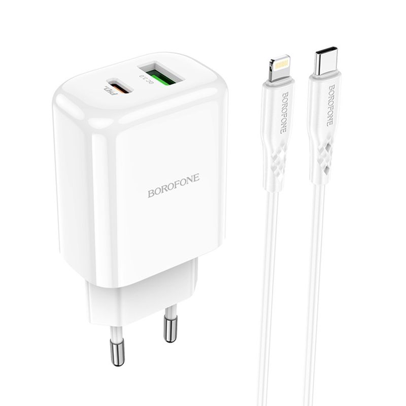 Laptop, Telefoane si Tablete - Telefoane mobile si accesorii - Accesorii Telefoane - Incarcatoare telefoane - Incarcator Retea cu cablu Lightning Borofone BN4 Potential, Quick Charge, 20W, 1 X USB - 1 X USB Tip-C - Alb - Infinity.ro
