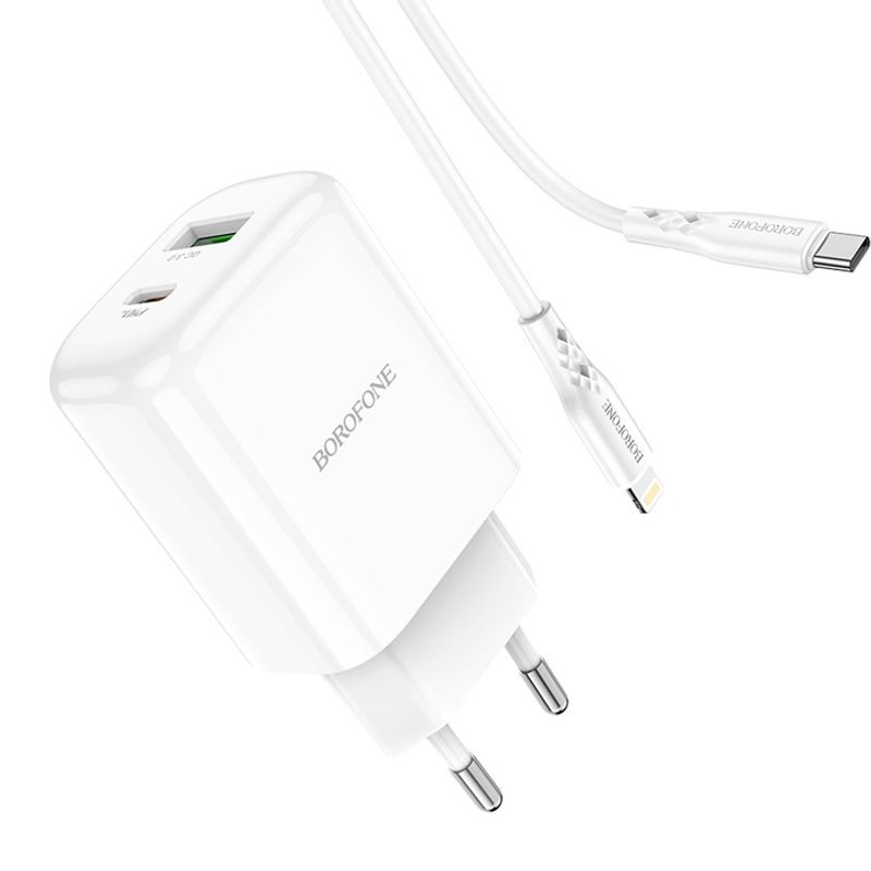 Laptop, Telefoane si Tablete - Telefoane mobile si accesorii - Accesorii Telefoane - Incarcatoare telefoane - Incarcator Retea cu cablu Lightning Borofone BN4 Potential, Quick Charge, 20W, 1 X USB - 1 X USB Tip-C - Alb - Infinity.ro