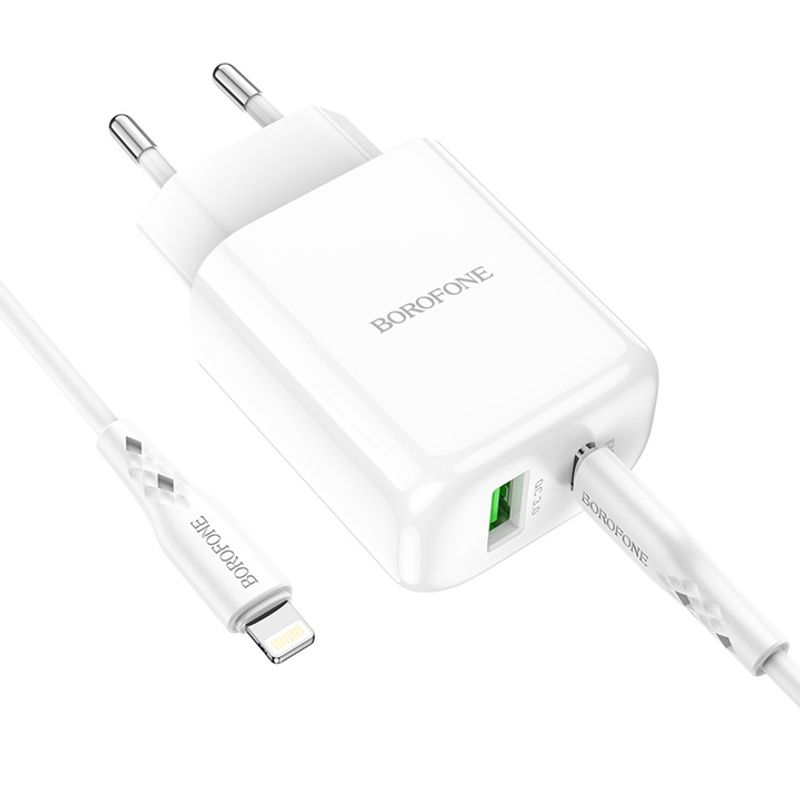 Laptop, Telefoane si Tablete - Telefoane mobile si accesorii - Accesorii Telefoane - Incarcatoare telefoane - Incarcator Retea cu cablu Lightning Borofone BN4 Potential, Quick Charge, 20W, 1 X USB - 1 X USB Tip-C - Alb - Infinity.ro