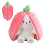 Jucarii, Copii si Bebe - Jucarii si jocuri - Jucarii de plus - Jucarie de Plus Interactiva 2-in-1 Iepurasul Capsunica Moale si Catifelat Se Transforma cu Fermoar Dimensiune 35 cm Roz - Infinity.ro