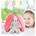 Jucarii, Copii si Bebe - Jucarii si jocuri - Jucarii de plus - Jucarie de Plus Interactiva 2-in-1 Iepurasul Capsunica Moale si Catifelat Se Transforma cu Fermoar Dimensiune 35 cm Roz - Infinity.ro