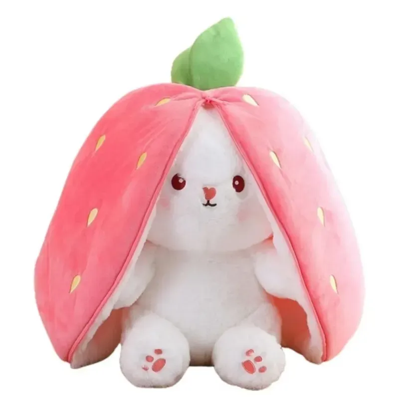 Jucarii, Copii si Bebe - Jucarii si jocuri - Jucarii de plus - Jucarie de Plus Interactiva 2-in-1 Iepurasul Capsunica Moale si Catifelat Se Transforma cu Fermoar Dimensiune 35 cm Roz - Infinity.ro