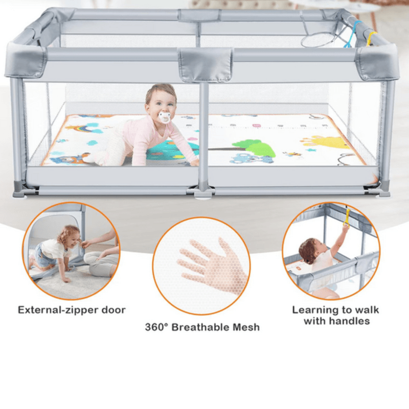 Casa si Gradina - Mobilier - Mobilier copii - Tarcuri copii - Tarc de joaca pentru copii, HappyKID,4 inele ridicare plasa de protectie si usa cu fermoar,dimensiuni 120x120x65cm - Infinity.ro