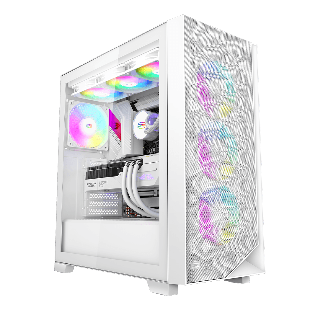 Carcasa PC PCCOOLER, Middle Tower, ATX, 3 ventilatoare ARGB incluse, Alb