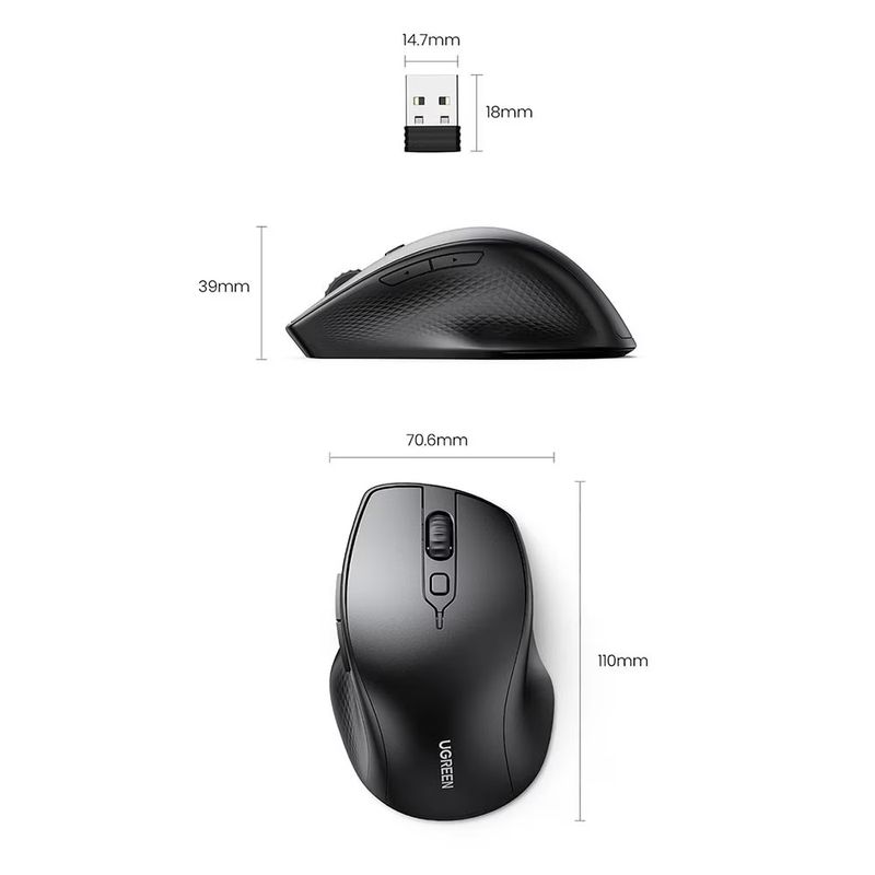 PC, gaming si accesorii - Periferice PC - Mouse - Mouse Wireless, Ugreen MU101, Design Ergonomic, 4000 DPI, 2.4 Ghz, Negru - Infinity.ro