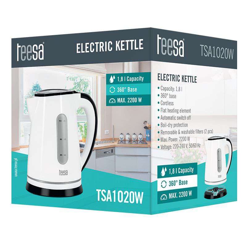 Electronice si Electrocasnice - Electrocasnice bucatarie - Preparare bauturi - Fierbatoare de apa - Fierbator electric cordless 1.8 litri 2200 W alb Teesa - Infinity.ro