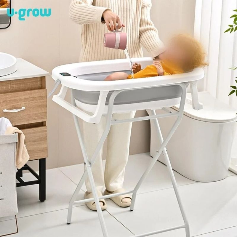 Jucarii, Copii si Bebe - Igiena si ingrijire - Baia bebelusului - Cadite bebe si accesorii baie - Cadita pliabila cu suport metalic U-Grow, 0 luni+, termometru inclus - Infinity.ro