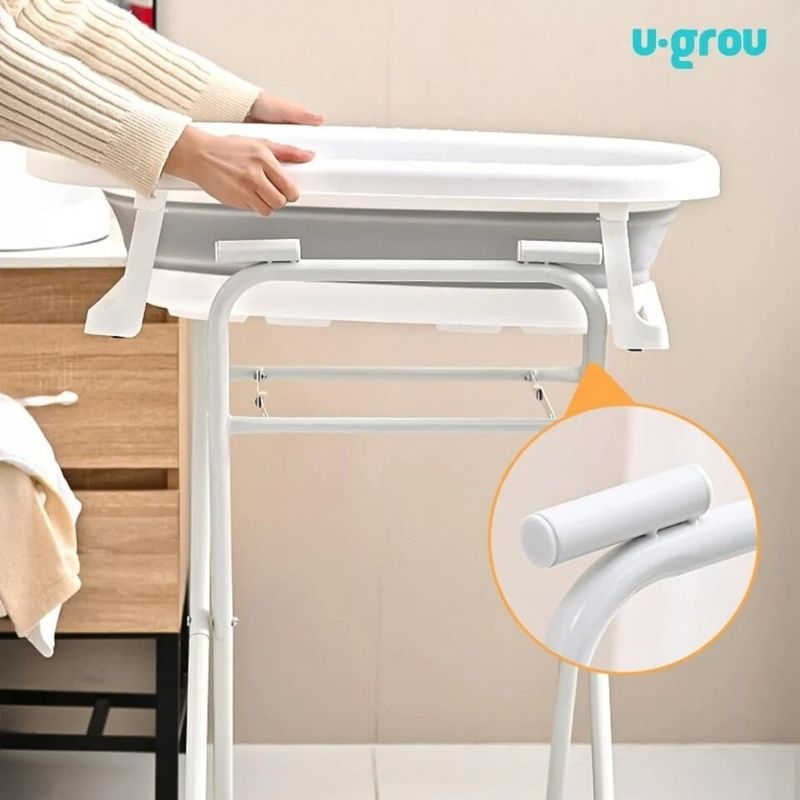 Jucarii, Copii si Bebe - Igiena si ingrijire - Baia bebelusului - Cadite bebe si accesorii baie - Cadita pliabila cu suport metalic U-Grow, 0 luni+, termometru inclus - Infinity.ro