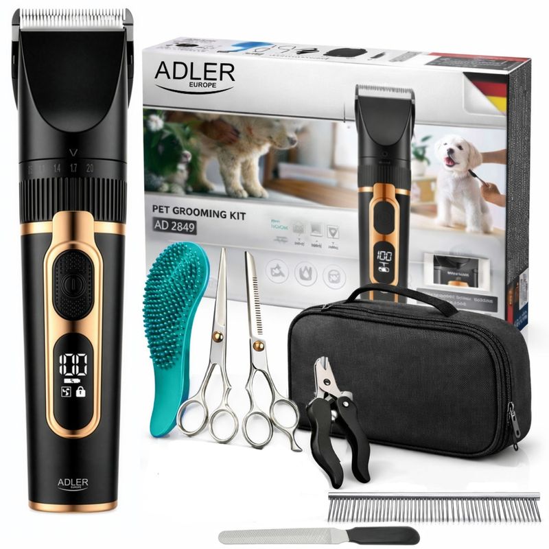 Petshop - Ingrijire si Igiena - Aparate de ingrijire - Aparate tuns animale - Masina de tuns animale ADLER AD2849, 2 viteze, display LED, IPX6, set complet pentru caini si pisici - Infinity.ro