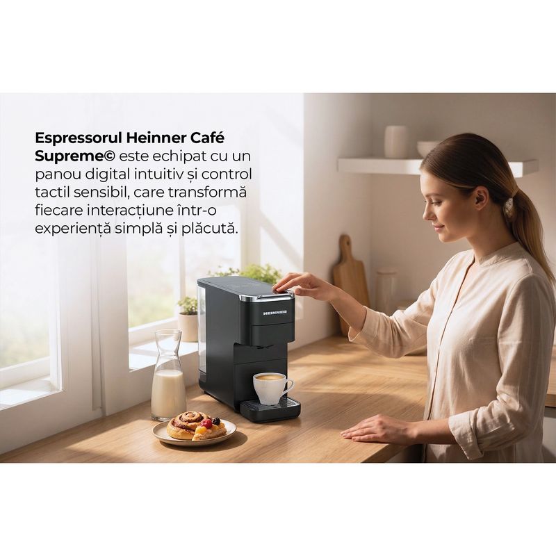 Electronice si Electrocasnice - Electrocasnice bucatarie - Preparare bauturi - Espressoare - Espressor capsule 4 in 1 Heinner HEMC-DD15BK, 1525W, 1.5l, compatibil Nespresso/Dolce Gusto, Negru - Infinity.ro