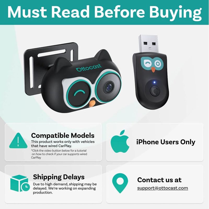 Auto si Moto - Electronice auto - Accesorii electronice auto - Adaptor multimedia Ottocast 2-in-1 Wireless CarPlay & Android Auto + Monitor bebelusi 1080p, Negru - Infinity.ro