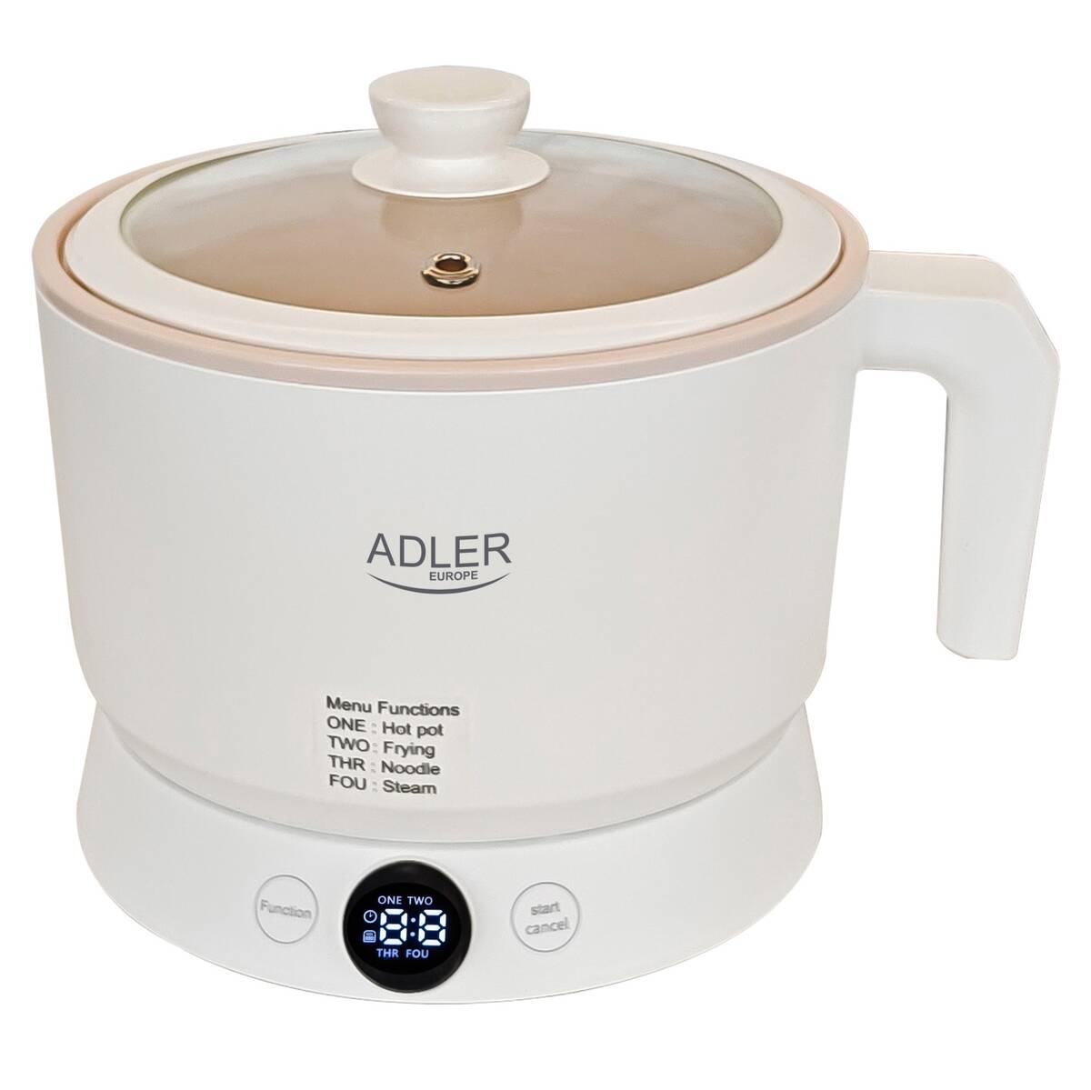 Oala Electrica Multifunctionala Adler AD 6422 Capacitate 1L 4 Functii Display LED Putere 800W Alb/Bej