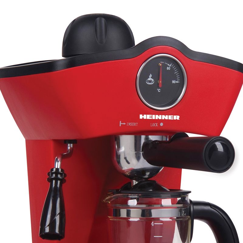 Electronice si Electrocasnice - Electrocasnice bucatarie - Preparare bauturi - Espressoare - Espressor manual Heinner HEM-200RD, 800W, 3.5 bar, filtru inox, 250 ml, Rosu - Infinity.ro