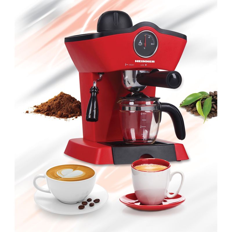 Electronice si Electrocasnice - Electrocasnice bucatarie - Preparare bauturi - Espressoare - Espressor manual Heinner HEM-200RD, 800W, 3.5 bar, filtru inox, 250 ml, Rosu - Infinity.ro