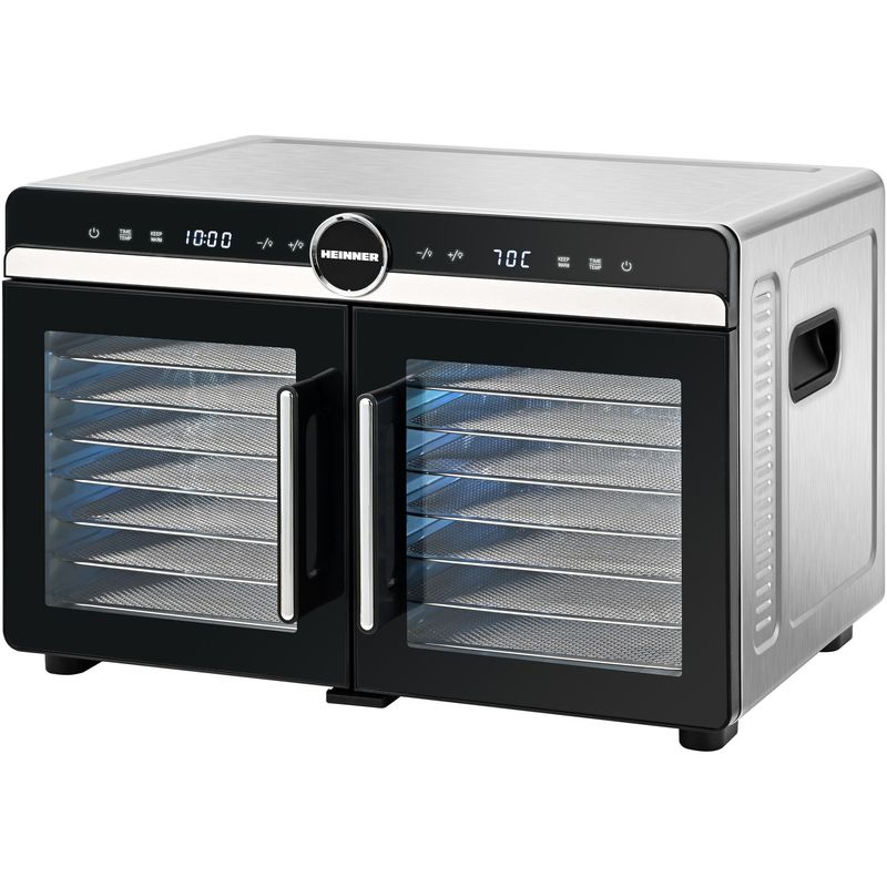 Electronice si Electrocasnice - Electrocasnice bucatarie - Aparate de gatit & desert - Aparate de gatit cu aburi - Deshidrator fructe si legume Heinner DualDry Elite HFD-KDDB1400BKSS, 1400W, 16 tavi inox, Dubla compartimentare, Negru - Infinity.ro