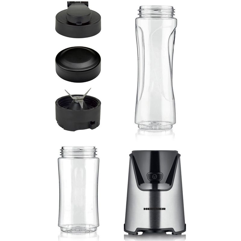 Electronice si Electrocasnice - Electrocasnice bucatarie - Mixere, tocatoare & roboti de bucatarie - Blendere si mini tocatoare - Blender sport Heinner HSB-T400SS, 400W, recipiente Tritan 600/400ml, argintiu/negru - Infinity.ro
