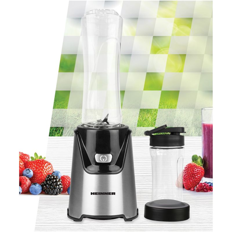 Electronice si Electrocasnice - Electrocasnice bucatarie - Mixere, tocatoare & roboti de bucatarie - Blendere si mini tocatoare - Blender sport Heinner HSB-T400SS, 400W, recipiente Tritan 600/400ml, argintiu/negru - Infinity.ro