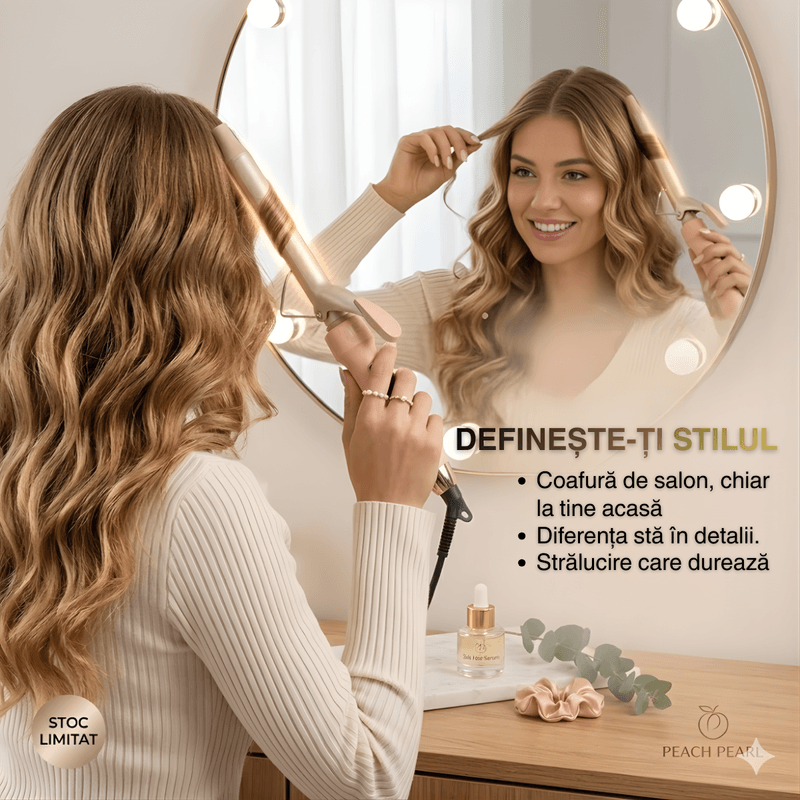 Ingrijire personala si Cosmetice - Aparate & accesorii ingrijire personala - Hair styling - Ondulatoare - Ondulator Par Profesional 25mm, Tehnologie PTC, 130-210°C, Afisaj LED, Roz Pudra + Set Cadou Accesorii, - Infinity.ro
