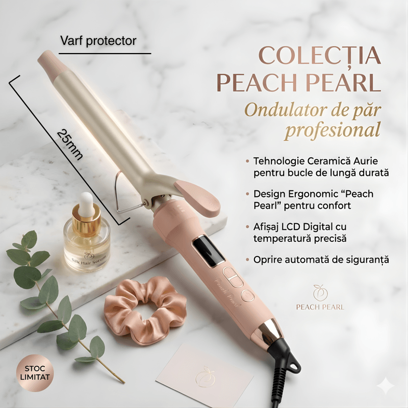 Ingrijire personala si Cosmetice - Aparate & accesorii ingrijire personala - Hair styling - Ondulatoare - Ondulator Par Profesional 25mm, Tehnologie PTC, 130-210°C, Afisaj LED, Roz Pudra + Set Cadou Accesorii, - Infinity.ro