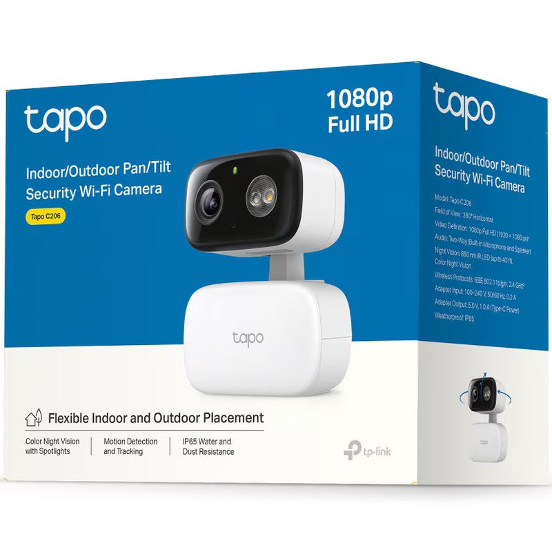 Casa si Gradina - Electrice - Smart Home - Camere de supraveghere - Camera supraveghere TP-Link Tapo C206, Full HD 1080P, Night Vision Color, IP65, Wireless - Infinity.ro
