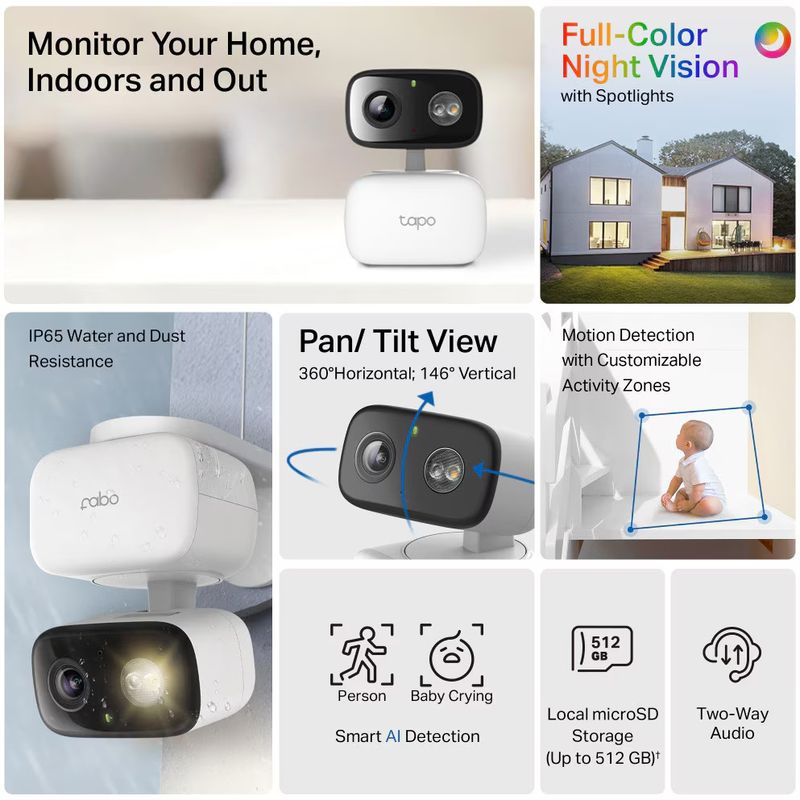 Casa si Gradina - Electrice - Smart Home - Camere de supraveghere - Camera supraveghere TP-Link Tapo C206, Full HD 1080P, Night Vision Color, IP65, Wireless - Infinity.ro