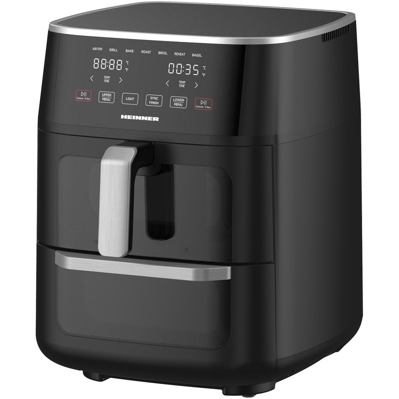 Electronice si Electrocasnice - Electrocasnice bucatarie - Aparate de gatit & desert - Friteuze - Friteuza dubla cu aer cald Heinner HAFO-M11BK1700, 11L, 1850W, 10 programe, Negru - Infinity.ro