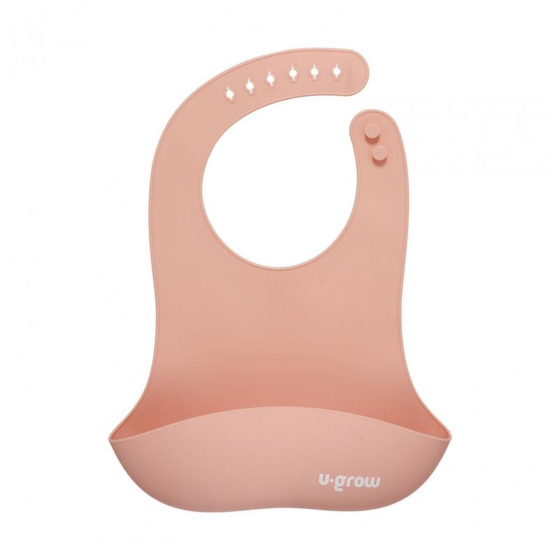 Jucarii, Copii si Bebe - Hrana si alaptare - Biberoane, suzete si accesorii hranire - Articole hranire bebelusi - Set diversificare U-Grow UG-SET2PK, 5 piese silicon, baveta/bol, roz - Infinity.ro