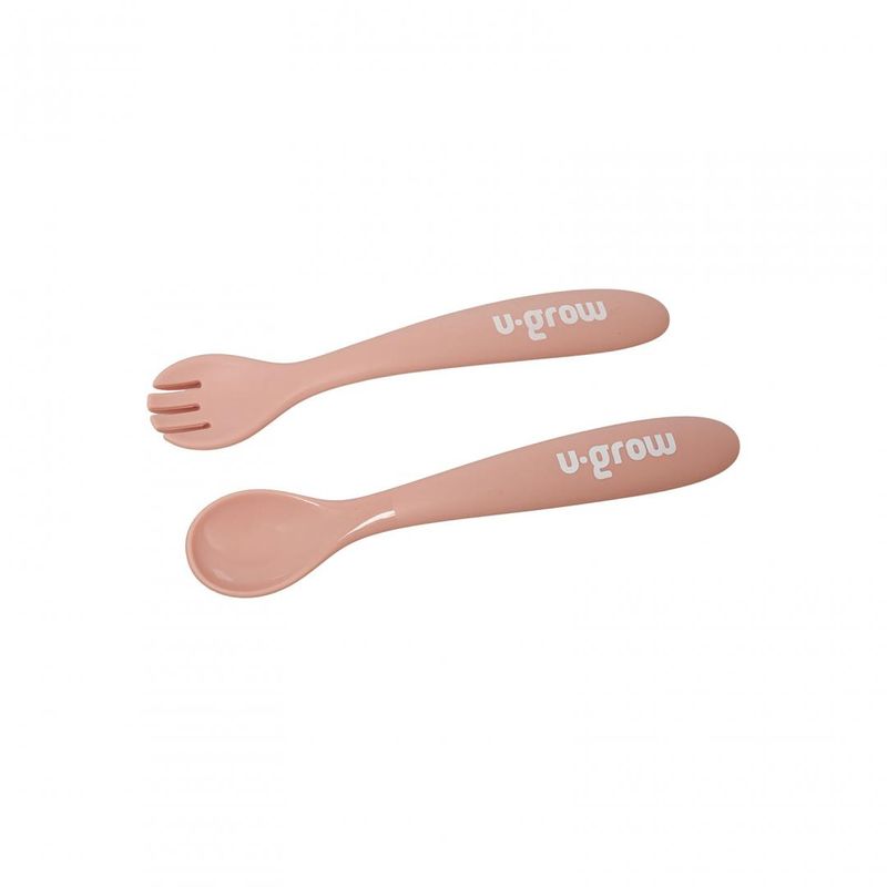 Jucarii, Copii si Bebe - Hrana si alaptare - Biberoane, suzete si accesorii hranire - Articole hranire bebelusi - Set diversificare U-Grow UG-SET2PK, 5 piese silicon, baveta/bol, roz - Infinity.ro