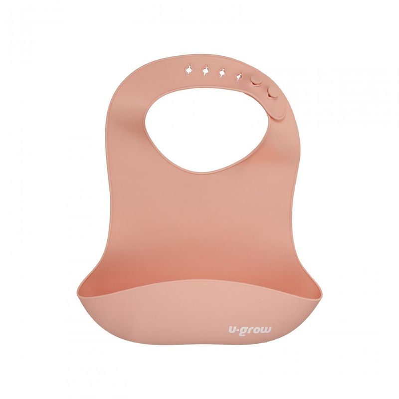 Jucarii, Copii si Bebe - Hrana si alaptare - Biberoane, suzete si accesorii hranire - Articole hranire bebelusi - Set diversificare U-Grow UG-SET2PK, 5 piese silicon, baveta/bol, roz - Infinity.ro