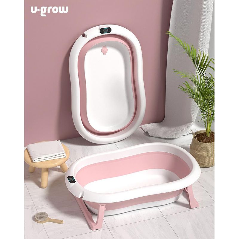 Jucarii, Copii si Bebe - Igiena si ingrijire - Baia bebelusului - Cadite bebe si accesorii baie - Cadita pliabila U-Grow UGCT-0055-PK, termometru digital, pernuta, roz - Infinity.ro