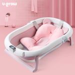 Jucarii, Copii si Bebe - Igiena si ingrijire - Baia bebelusului - Cadite bebe si accesorii baie - Cadita pliabila U-Grow UGCT-0055-PK, termometru digital, pernuta, roz - Infinity.ro