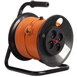 Casa si Gradina - Electrice - Accesorii electrice - Prelungitoare, triple, fise - Prelungitor cu tambur Bachmann 4xSchuko, protectie copii, termosiguranta, cadru metalic, cordon HO5VV-F 3G2.5, 50m, Oran - Infinity.ro
