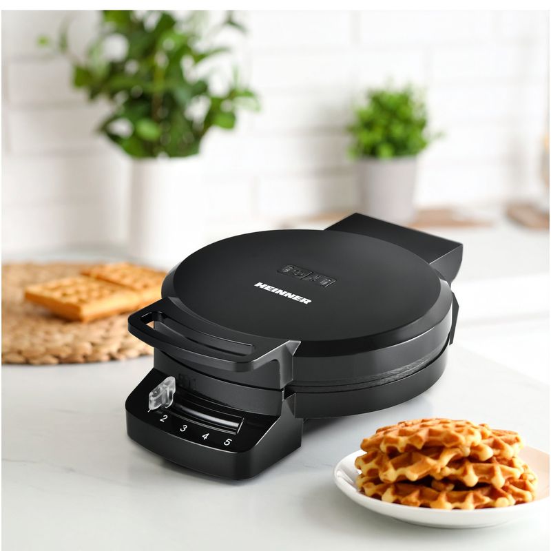 Electronice si Electrocasnice - Electrocasnice bucatarie - Preparare paine - Sandwich-maker - Aparat de facut gofre Heinner HWF-F1200BK, 1200W, capacitate 1 gofra, placi antiaderente, Negru - Infinity.ro