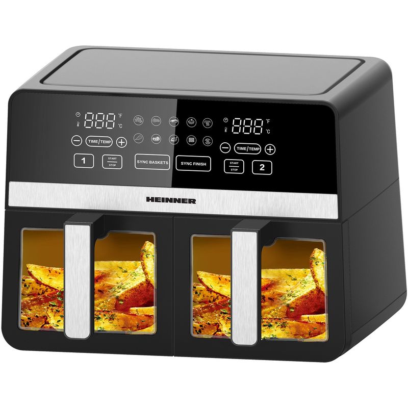 Electronice si Electrocasnice - Electrocasnice bucatarie - Aparate de gatit & desert - Friteuze - Friteuza cu aer cald dubla Heinner HAF-K10DB24BK, 2400W, 9.5L, Negru - Infinity.ro