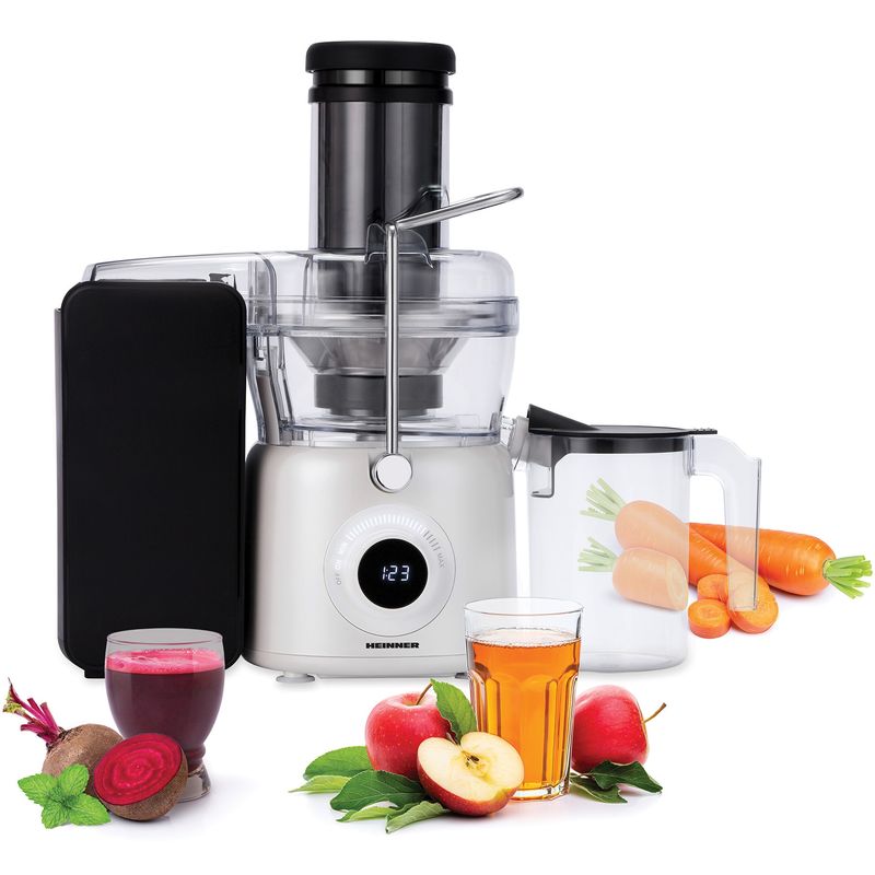 Electronice si Electrocasnice - Electrocasnice bucatarie - Preparare bauturi - Storcatoare de fructe - Storcator de fructe Heinner Pearlwhite HSF-K1000DCWP, 1000W, Motor DC, Tub 84mm, Alb perlat - Infinity.ro