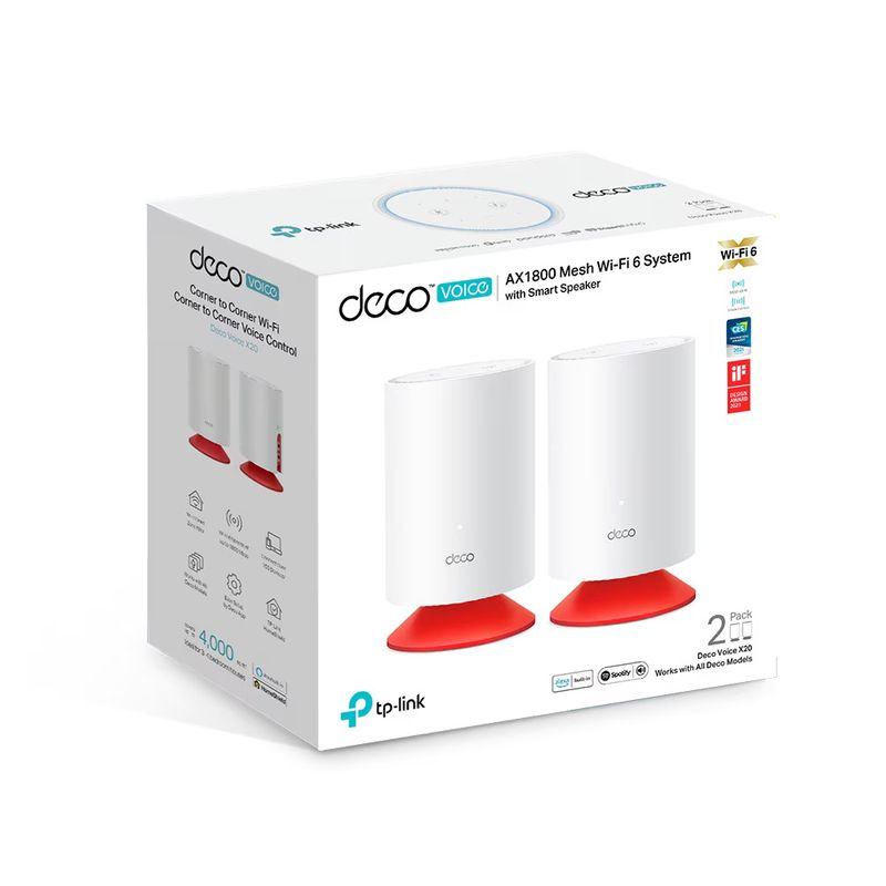 PC, gaming si accesorii - Retelistica - Wireless - Routere Wireless - Sistem Mesh Wi-Fi 6 TP-Link Deco Voice X20 (2 pack), AX1800, Speaker Smart, Alexa integrat - Infinity.ro