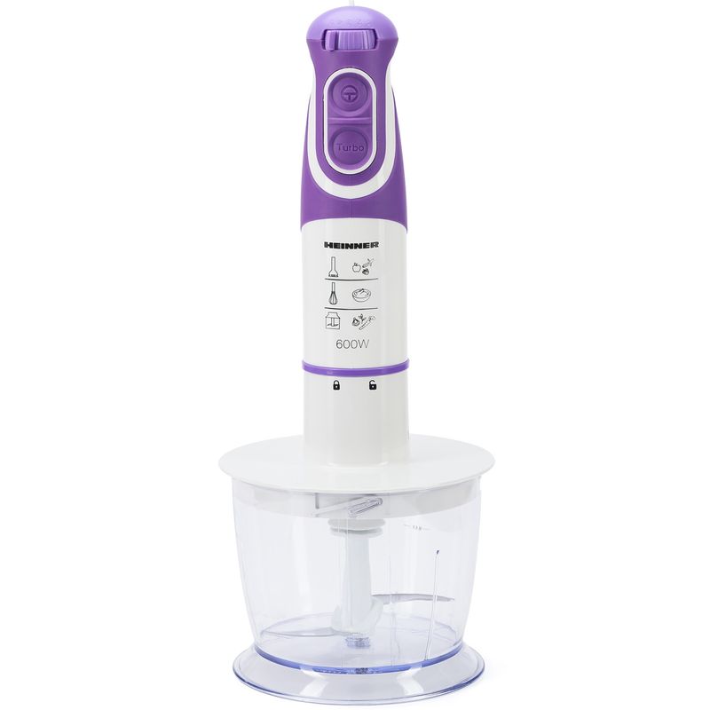 Electronice si Electrocasnice - Electrocasnice bucatarie - Mixere, tocatoare & roboti de bucatarie - Mixere - Mixer vertical Heinner Charm HB-600UV, 600 W, 5 viteze, Functie turbo, Tel, Tocator, Alb/Mov - Infinity.ro