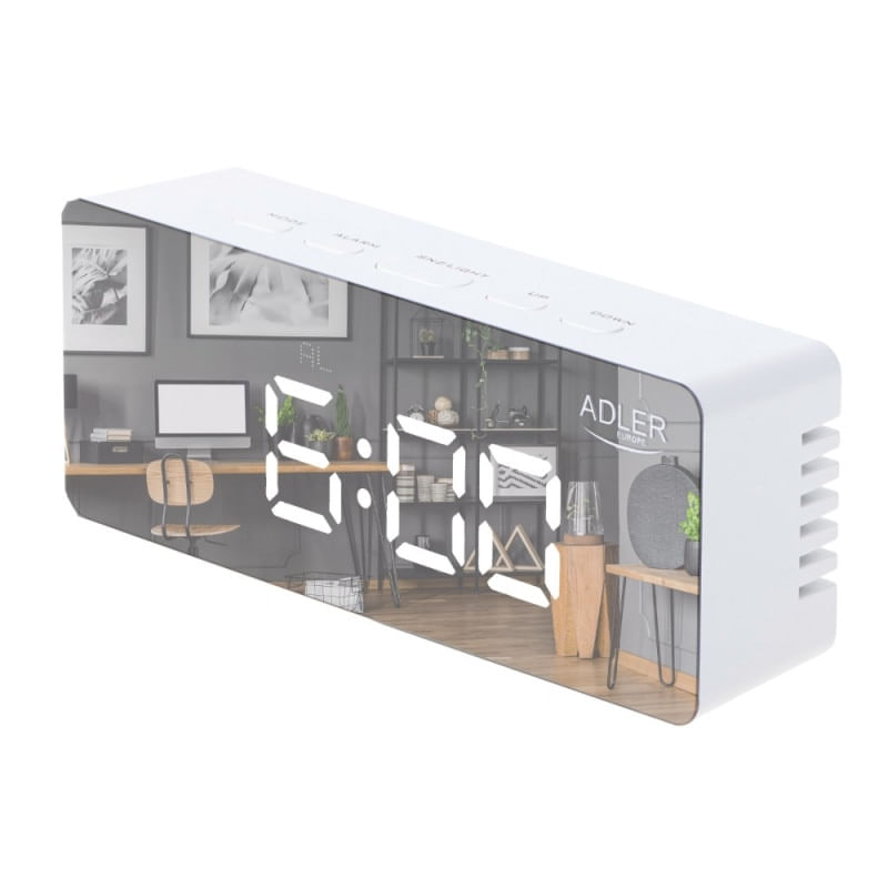 Casa si Gradina - Decoratiuni - Ceasuri - Ceas cu alarma digital Adler AD 1189 W, Efect oglinda, Temperatura camerei, LED, Alb - Infinity.ro