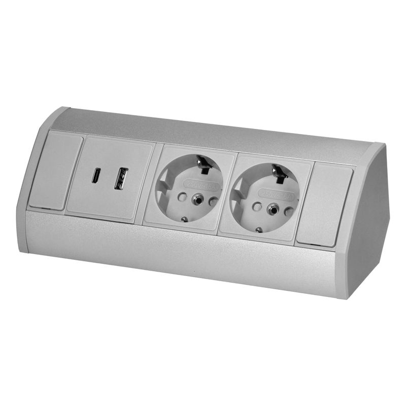 Casa si Gradina - Electrice - Prize - Prize cu 2x2P+Z (Schuko), 2xUSB (tip A+C; 2,4A), ORNO, gri-silver - Infinity.ro
