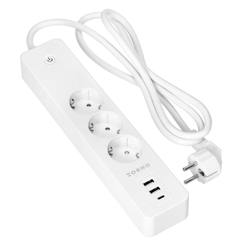 Casa si Gradina - Electrice - Accesorii electrice - Prelungitoare, triple, fise - Prelungitor ORNO, 3 prize, 2x USB, Wi-Fi, alb - Infinity.ro
