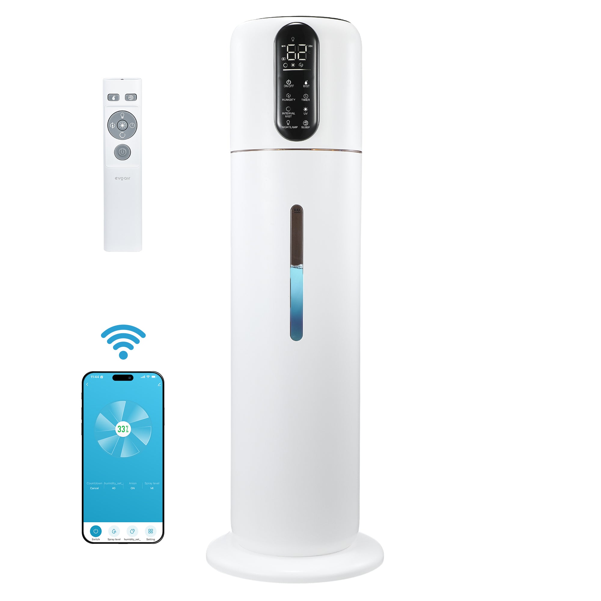 Umidificator Evoair STEAMIX8500 Smart WiFi, 8.5L, 300ml/h, 28h, senzor, UVA, aromaterapie, telecomanda