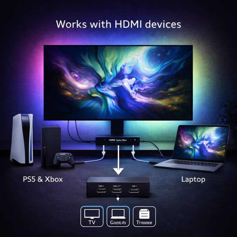 Casa si Gradina - Corpuri si surse de iluminat - Benzi LED - S-Eye AmbientSync Pro Banda LED RGBIC 2.6m cu HDMI Sync Box Iluminat Ambient TV 65 inch Gaming 4K Dolby Vision Wi-Fi - Infinity.ro