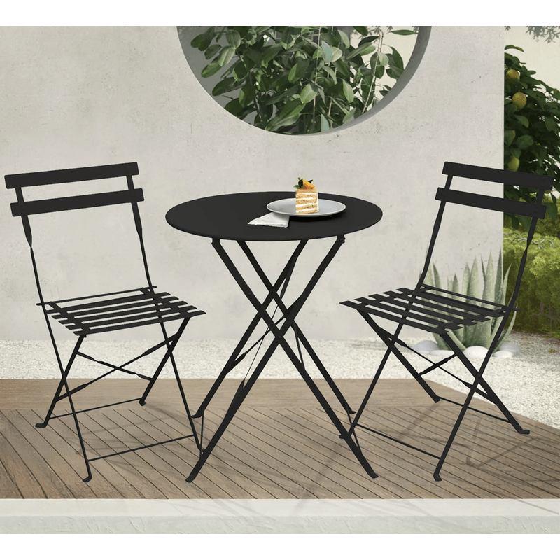 Casa si Gradina - Gradina si terasa - Mobilier exterior - Seturi mobila gradina - Set Bistro Flair - mobilier terasa gradina, 2 scaune + masa, otel vopsit - NEGRU - Infinity.ro