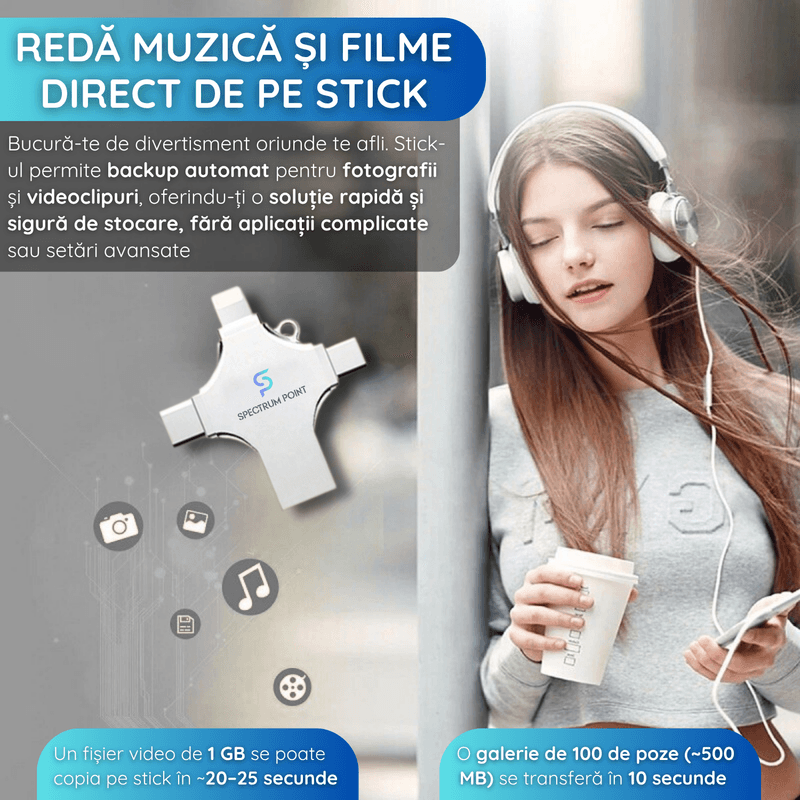 PC, gaming si accesorii - Periferice PC - Memorii USB - Stick USB 1 TB, 4-in-1 USB 3.0 + Type-C + MicroUSB + Lightning, Compatibil Android, iPhone, Laptop si Tableta - Infinity.ro
