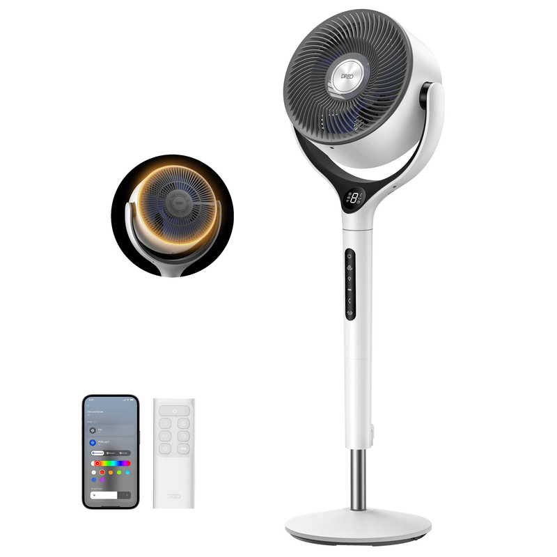 Electronice si Electrocasnice - Climatizare si sisteme de incalzire - Aparate racire aer - Ventilatoare - Ventilator Circular Smart Dreo DR-HPF025S, Telecomanda, 9 Viteze, 4 Moduri Functionare, Timer, Display LED, Alb - Infinity.ro